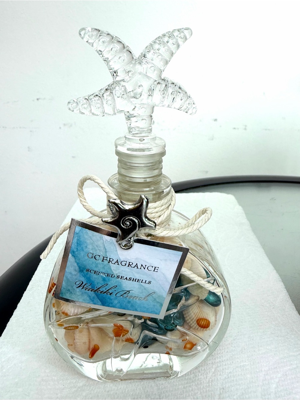 Clear Starfish Glass Bottle with Scented Seashells - Clear